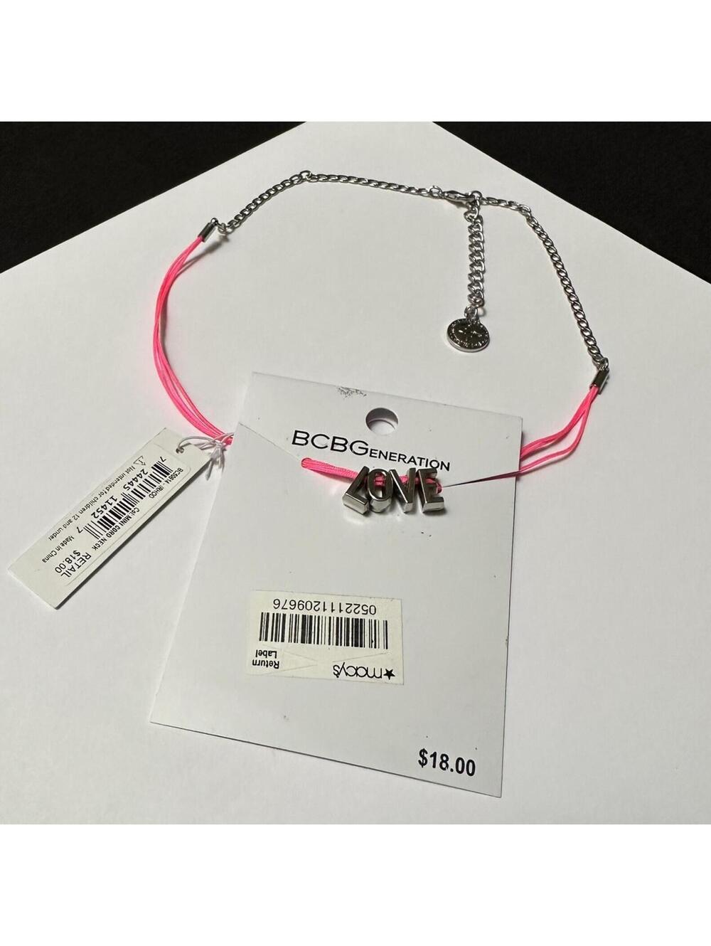 BCBGeneration LOVE - Letter Charms Silver Tone Pink Necklace NWT $18